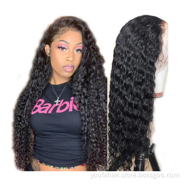 YOUFA Hair Brazilian Human Glueless HD Lace Wig Unprocessed 10A Virgin Cuticle Aligned Hair 13*4 Lace Frontal Water Wave Wig